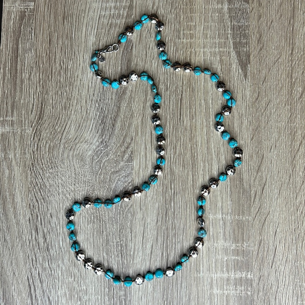 Lucky Brand Turquoise and Silver Beaded Necklace